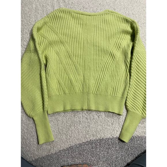 Tahari Women's Size Medium Cable Knit Long Balloon Sleeve Sweater Lime Green - Picture 2 of 10